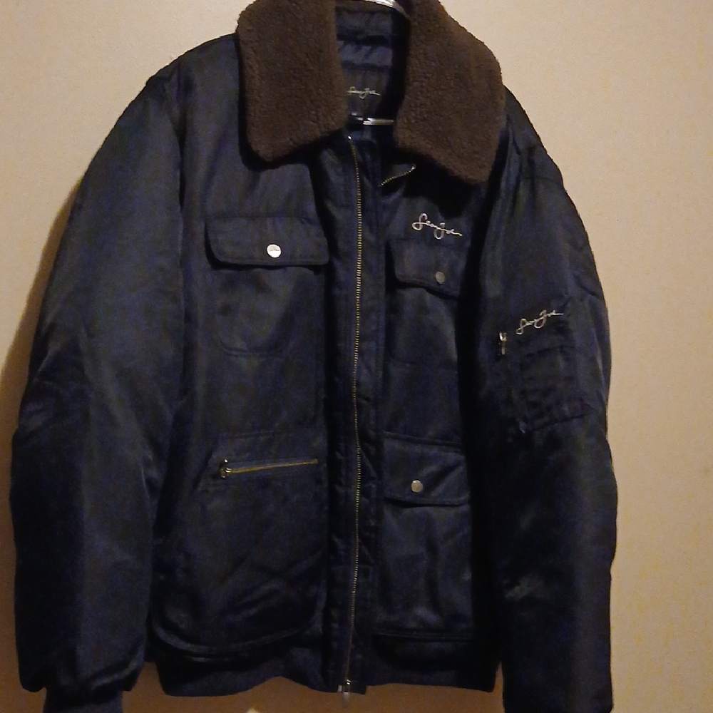 Sean John Dark Blue Jacket with Brown Collar